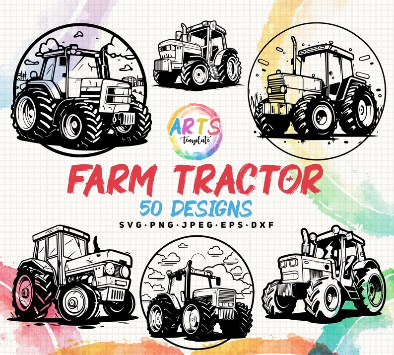 Farm Tractor SVG Bundle: Vector Clipart, Cricut Silhouette (digital ...