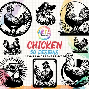 chicken hen bundle svg png jpeg eps dxf bundle silhouette clipart cricut vector commercial use custom chicken farm animal chicks hen art svg