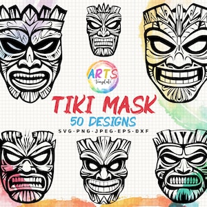 tiki mask bundle svg png jpeg eps dxf bundle silhouette clipart cricut vector commercial use custom tiki mask hawaiian summer tiki mask art