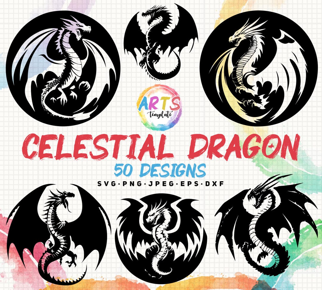 Celestial Dragon Bundle Art Template Svg Png Jpeg Eps Dxf Bundle ...
