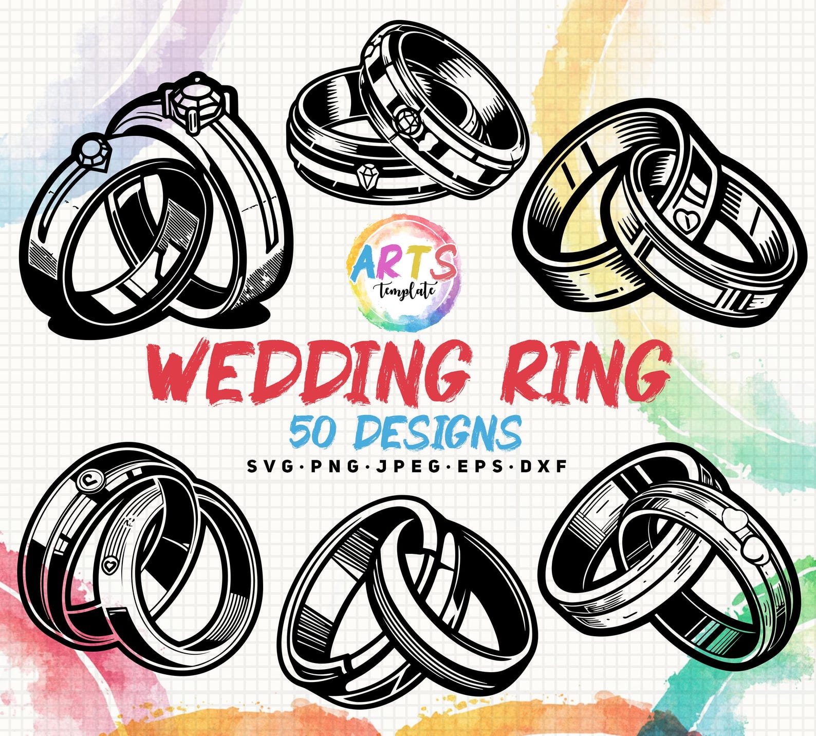 Wedding Rings Bitmap Wedding Ring Designs (svg, Png, Jpg, Eps, Dxf) Bundle (digital Download ...