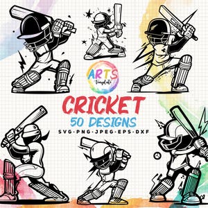 cricket bundle template svg png jpeg eps dxf bundle silhouette clipart cricut vector commercial use custom cricket sports cricket player dxf