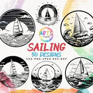 sailing boat bundle svg png jpeg eps dxf bundle silhouette clipart cricut vector commercial use custom sailing boat ship sail boat art svg