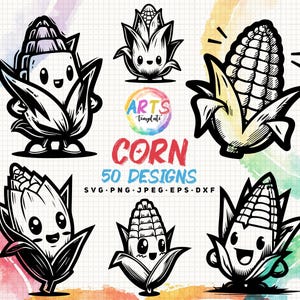 corn art templates svg png jpeg eps dxf bundle silhouette clipart cricut vector commercial use custom corn food vegetable cool corn laser