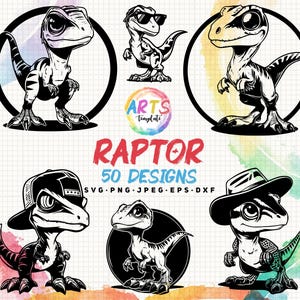 raptor bundle svg png jpeg eps dxf bundle silhouette clipart cricut vector commercial use custom dinosaur raptor jurassic animal raptor svg