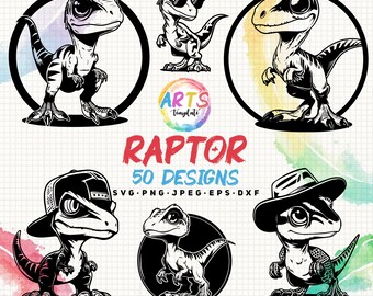 Cartoon Raptor Clipart Bundle, Dinosaurier-Vektorgrafik (svg, png, jpg, eps, dxf)