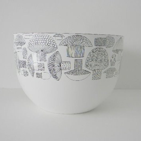 Finel Black and White Enamel Mushroom Bowl Made in Finland
