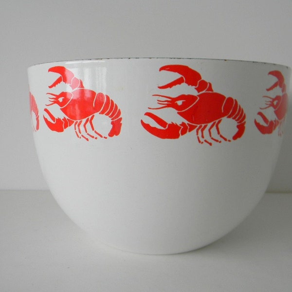 Finel Red and White Enamel Lobster  Bowl Made in Finland