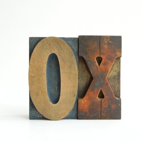 Vintage Letterpress Type XO kiss and hug jumbo Printers Blocks