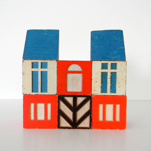 Set of 8 Vintage Scandinavian Style House Blocks