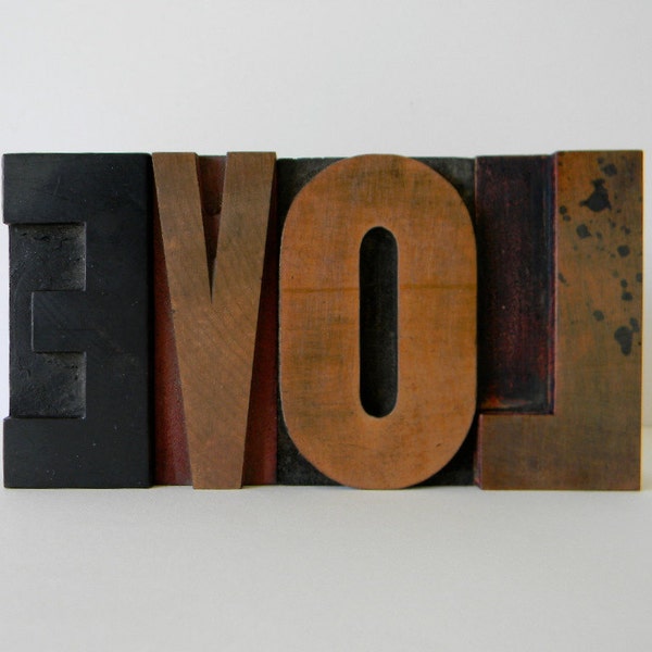 Vintage wood letterpress type LOVE 3.25 inch