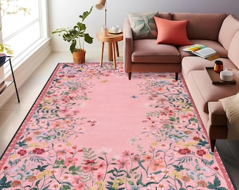 Tapis floral bohème chic et élégant, tapis turc moderne unique, tapis antidérapant lavable, grand tapis vieilli, tapis pour salon et chambre