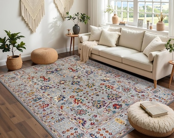 Traditional Style Rug, Antique Look Teppich, Washable Non-Slip Bohemian Area Rug, Turkish Distressed Large Rug 8x10, Rugs for Living Room