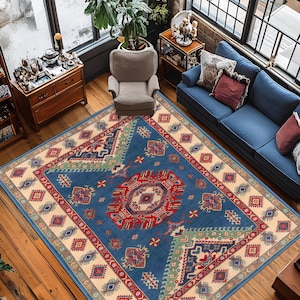 Traditional Style Rug, Antique Look Teppich, Washable Non-Slip Bohemian Area Rug, Turkish Distressed Large Rug 8x10, Rugs for Living Room