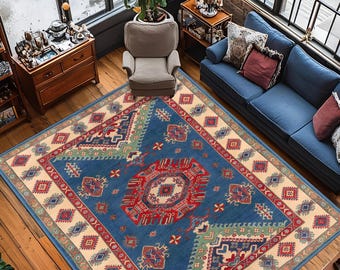 Traditional Style Rug, Antique Look Teppich, Washable Non-Slip Bohemian Area Rug, Turkish Distressed Large Rug 8x10, Rugs for Living Room
