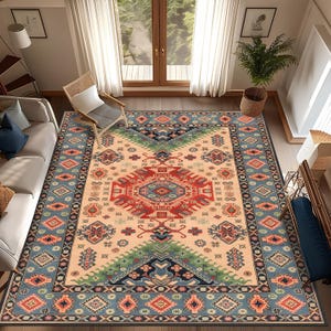 Traditional Style Rug, Antique Look Teppich, Washable Non-Slip Bohemian Area Rug, Turkish Distressed Large Rug 8x10, Rugs for Living Room