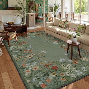 Boho Chic Elegance Floral Rug, Turkish Modern Unique Rug, Washable Non-Slip Rug, Distressed Large Area Rug, Rugs for Living Room Bedroom