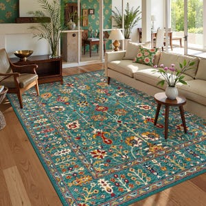 Traditional Style Rug, Antique Look Teppich, Washable Non-Slip Bohemian Area Rug, Turkish Distressed Large Rug 8x10, Rugs for Living Room