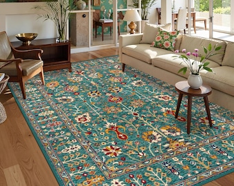 Traditional Style Rug, Antique Look Teppich, Washable Non-Slip Bohemian Area Rug, Turkish Distressed Large Rug 8x10, Rugs for Living Room