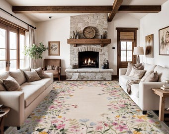 Tapis floral bohème chic et élégant, tapis turc moderne unique, tapis antidérapant lavable, grand tapis vieilli, tapis pour salon et chambre