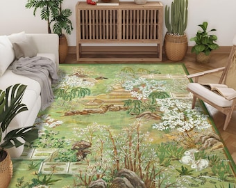 Tapis floral bohème chic et élégant, tapis turc moderne unique, tapis décoratif lavable, grand tapis vieilli, tapis pour salon et chambre