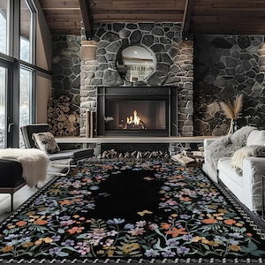 Boho Chic Elegance Floral Rug, Turkish Modern Unique Rug, Washable Non-Slip Rug, Distressed Large Area Rug, Rugs for Living Room Bedroom