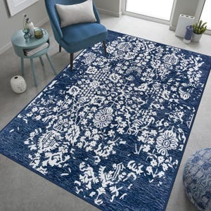 Boho Chic Elegance Floral Rug, Turkish Modern Unique Rug, Washable Non-Slip Rug, Distressed Large Area Rug, Rugs for Living Room Bedroom