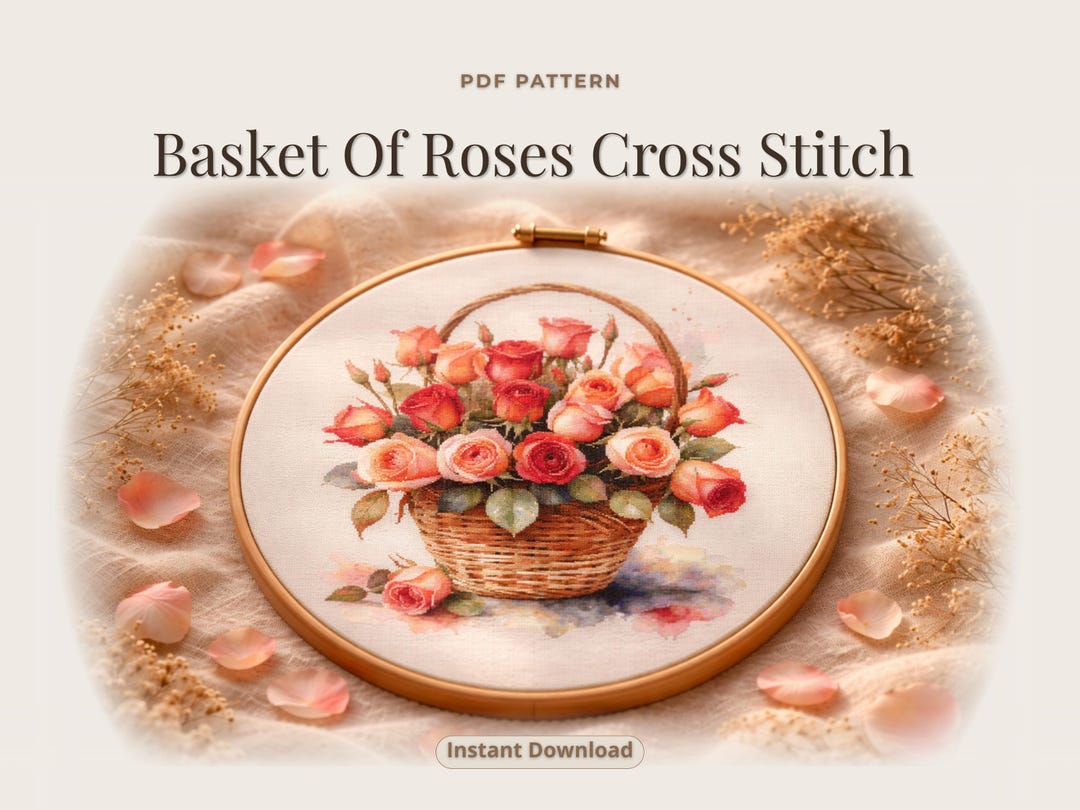 Basket of Roses Cross Stitch Pattern PDF – Floral Rose Bouquet - Etsy ...