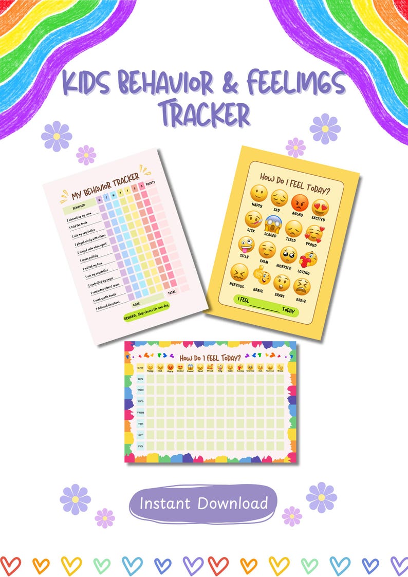 Kids Behavior & Feelings Tracker | Printable Emotion Chart and Good ...