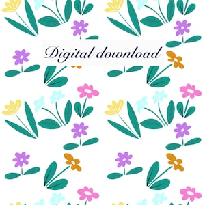 Digitaal bloemenontwerp met kleurrijke bloemen voor textiel, direct te downloaden voor ambachtslieden