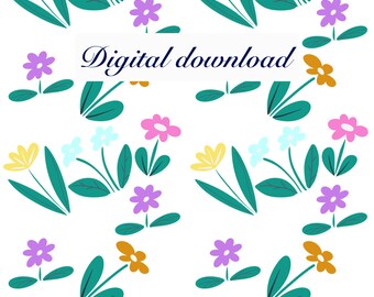 Design digitale floreale colorato per tessuti, download immediato per artigiani