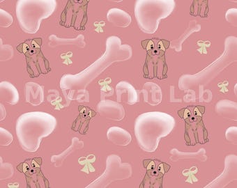 Puppy & Bones Seamless Pattern: Pink Dog Digital Paper (Digital Download)