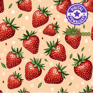 Strawberry Seamless Pattern PNG–Cute Summer Fruit Background, Digital Paper for Sublimation, Scrapbooking, Fabric Design, Mothers day gifts