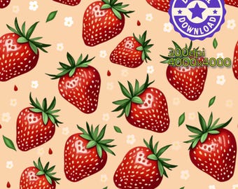 Patrón sin costuras de fresa: papel digital de frutas de verano (PNG)