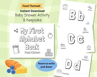 Libro da colorare ABC del cibo: attività per baby shower, primo alfabeto (download PDF)