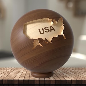 Weltkugel aus Holz mit US Landkarte, 3D Weltkarte, ästhetischer Schreibtisch Dekor. Holzkugel, einzigartiges Einweihungsgeschenk für Wohnung, Kaffeetischdekor,