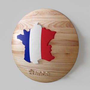 Kaart van Frankrijk op houten halfrond aangepaste houten kaart, houten wanddecor voor woonkamer 3D houten muurkunst, cadeau voor het interieur Inwijdingsfeest cadeau