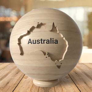 Holzglobus mit 3D-Australien-Karte. Holzkugel es ist Schreibtisch Dekor ästhetisch, einzigartiges Geschenk Bauernhaus und Wohnung Dekor, Einweihungsgeschenk
