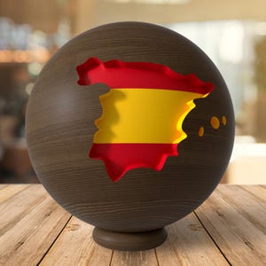 Spanien Karte auf Globus, Holzbild, Tischdeko, Modernes Wohnzimmer, Schreibtischdeko, Bürodeko, Einweihungsgeschenk, Holzgeschenk