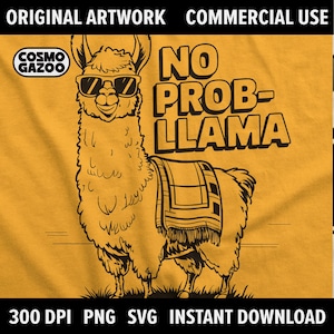 Kein Prob-Lama T-Shirt Design - Lustige Retro Lama Grafik zum sofortigen Download Kommerzielle Nutzung Print On Demand DTG (PNG + SVG Dateien)