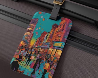 City Pop Art Luggage Tag - Travel Lover Gift, Suitcase Identifier, Pop Art Design, Vacation Accessory, Baggage Label, Traveler Essential