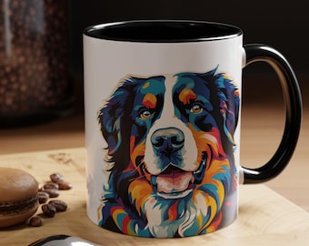 Pop Art Bernese Mountain Dog Coffee Mug, Colorful Mug, Dog Lovers, Bernese Mom Mama, Gift for Animal Owners, For Him For Her, 11oz or 15oz