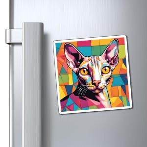 Sphinx Cat Magnet, Colorful Feline Pop Art Magnet, Cute Kitty Refrigerator Decor, Fun Animal Gift, Cat Lover Accessories, Cat Mom