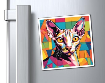 Sphinx Cat Magnet, Colorful Feline Pop Art Magnet, Cute Kitty Refrigerator Decor, Fun Animal Gift, Cat Lover Accessories, Cat Mom
