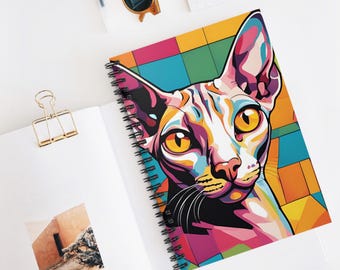 Sphinx Cat Pop Art Spiral Notebook - Ruled Line, Writing Journal, Notepad, School Supplies, Gift for Cat Lover, Cat Mom, Sphinx Cat Mom