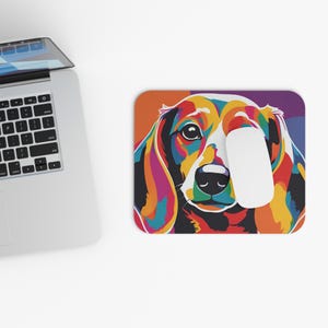 Pop Art Dachshund Mouse Pad, Bright Colorful Desk Mat for Office, Fun Office Supplies, Unique Mousepad Gift, Gift for Dog Lovers, Doxie Gift