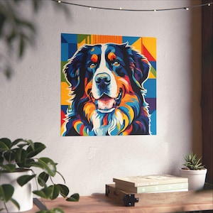 バーニーズ マウンテン ドッグのポップ アート プリント、鮮やかな犬の絵、明るく大胆なウォール アート、犬の飼い主へのギフト、犬好きへのギフト、彼女や彼へのギフト、バーニーズ マウンテン ドッグのママ