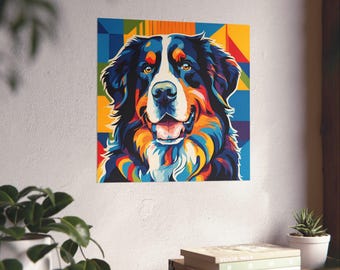 Bernese Mountain Dog Pop Art Print, Vibrant Dog Painting, Bright Bold Wall Art, Dog Owner Gift, Dog Lover Gift, For Her Him, Bernese Mom