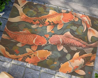 Koi Fish Doormat, Pop Art Mat, Outdoor Indoor Welcome Mat, Entryway Rug, Housewarming Gift, Front Door Decor, Japanese Style, Calm Entry