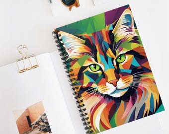 Maine Coon Cat Pop Art Spiral Notebook - Ruled Line, Writing Journal, Notepad, School Supplies, Gift for Cat Lover, Cat Mom, Maine Coon Mom